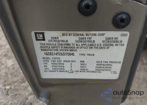 2003 Chevrolet Silverado 1500 Ls from USA, damaged, VIN 1GCEC14T23Z275845